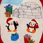 Holiday Ornament Red Sled With Penguins Christmas..
