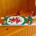 Holiday Ornament Green Sled With Poinsettias..