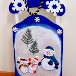 Holiday Ornament Blue Sled With Snowmen Christmas..
