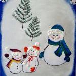 Holiday Ornament Blue Sled With Snowmen Christmas..