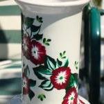 White Vase With Warm Burgundy Flowers