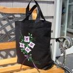 Black Tote Bag With Flowers And Ribbon
