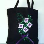 Black Tote Bag With Flowers And Ribbon