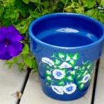 Blue Flower Pot/ Planter With Blue And White..