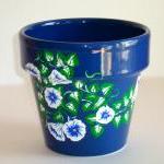 Blue Flower Pot/ Planter With Blue And White..
