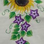Tote Bag With A Yellow Sunflower And Purple Accent..