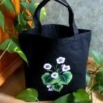 Black Tote Bag With Painted Violets