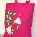 Magenta Tote Bag With Yellow And White Flowers