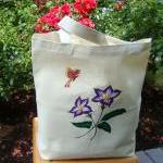 Tote Bag With Violet Flowers And A Red And Yellow..