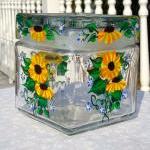 Glass Jar With Painted Sunflowers