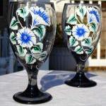 Painted Smoke Wine Glasses With Flowers And Vines