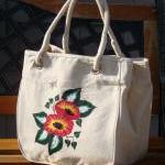 Painted Tote Bag With Bright Flowers