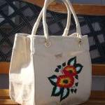 Painted Tote Bag With Bright Flowers