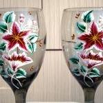 Smoke Glasses With Wine And Gold Flowers