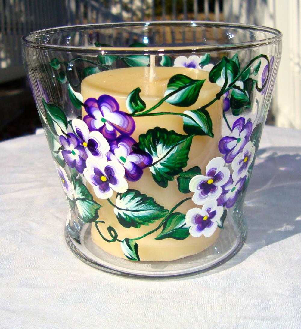 Painted Glass Candle Holder/ Candy Dish/ Potpourri Holder