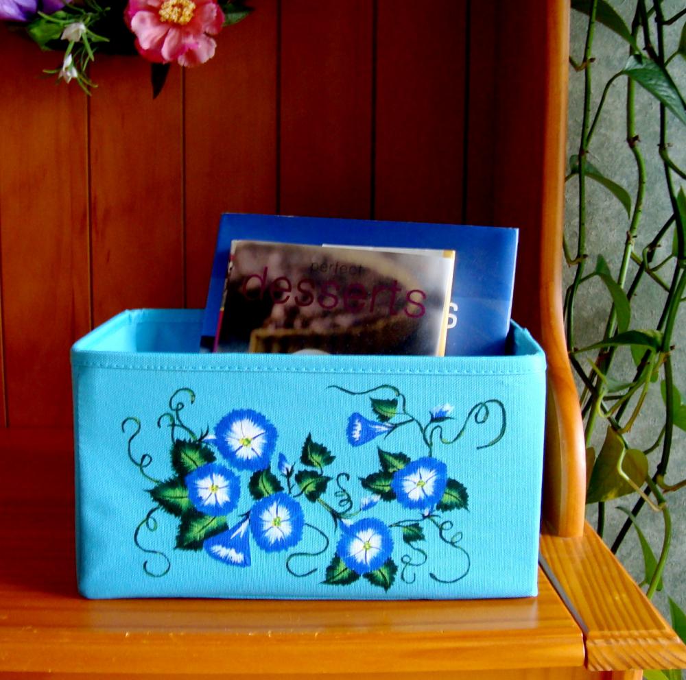 Blue Multi Use Storage Tote Basket With Cobalt Flowers