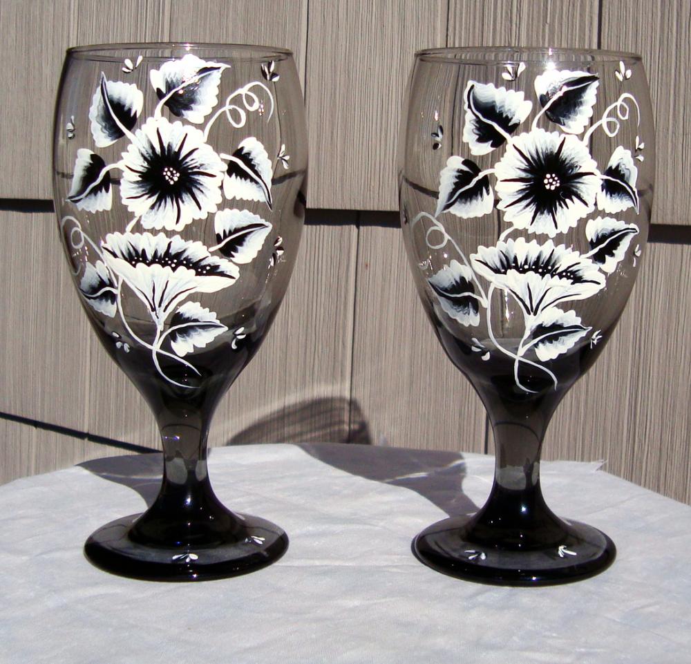 Painted Black Wine Glasses