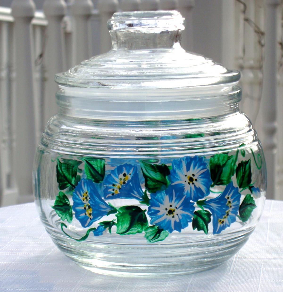 Blue Flowers Glass Jar